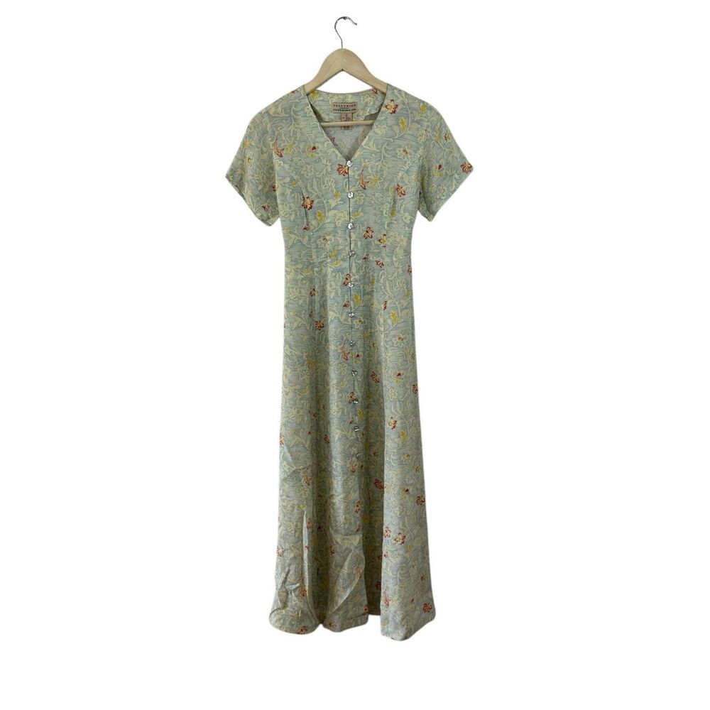 Vintage Telluride Clothing 8 Shell Button Front Dress Midi Maxi Rayon Womens